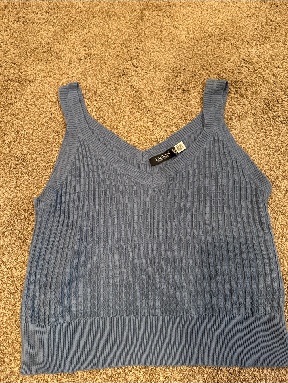 Lauren Ralph Lauren Light Blue Ribbed V-Neck Knit Tank